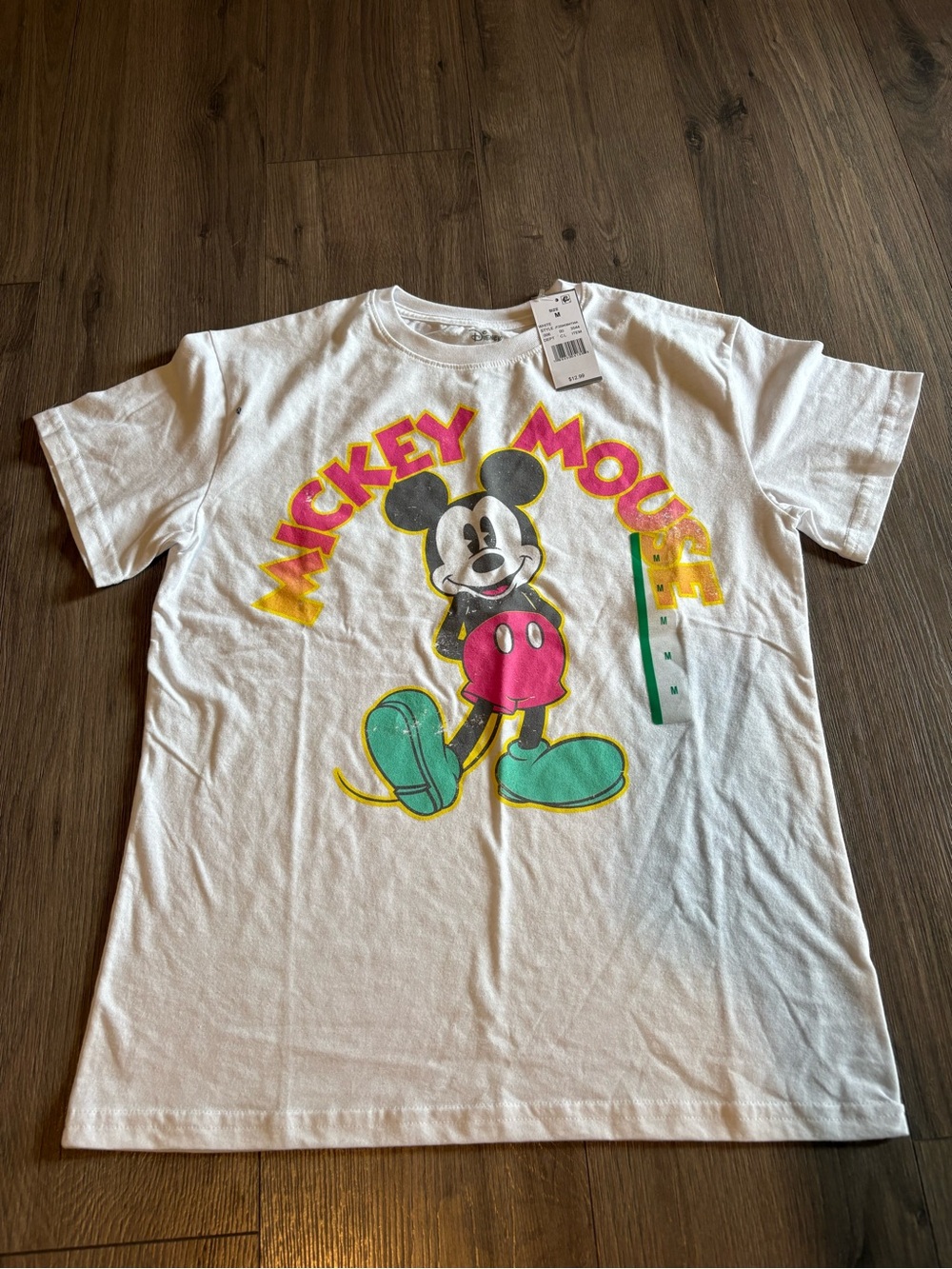Disney Mickey Mouse White Graphic Tee - Pink & Teal Accents size medium new